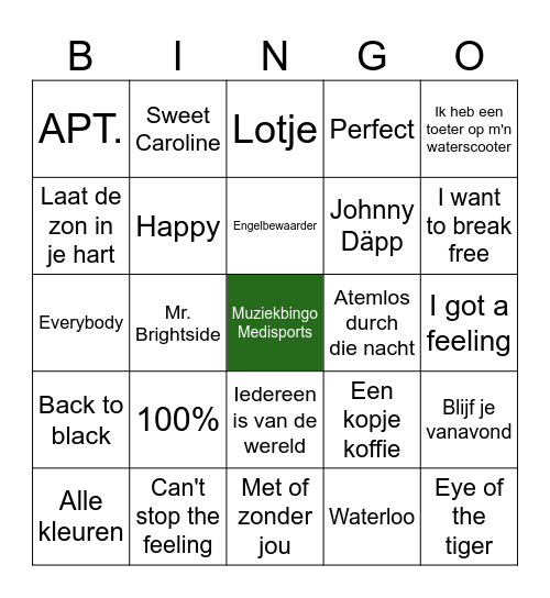 Mega Medisports Muziekbingo! Bingo Card