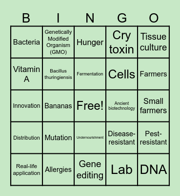 biotechnology agriculture Bingo Card