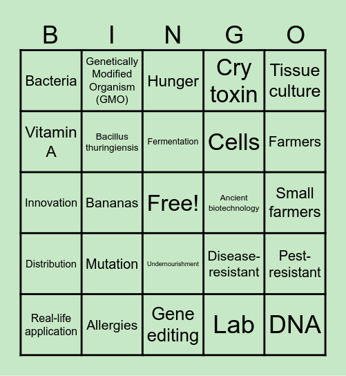 biotechnology agriculture Bingo Card