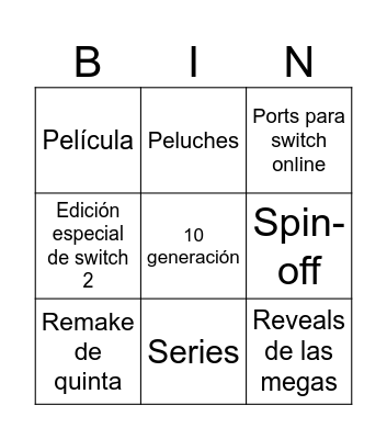 Pokemon Presents Bingo Card