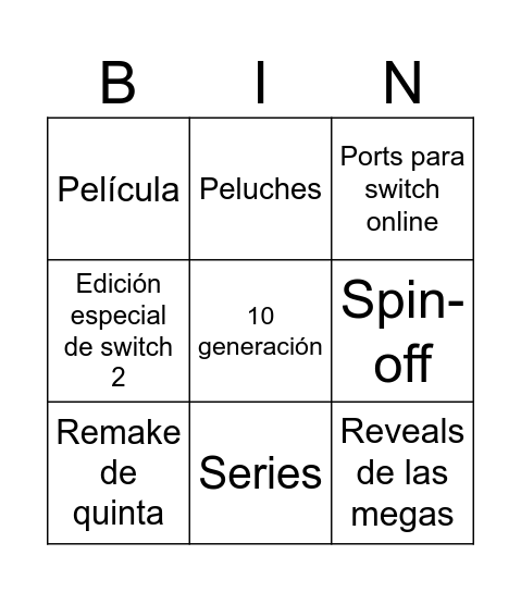 Pokemon Presents Bingo Card