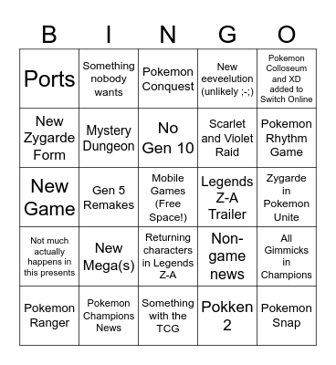 Pokemon Presents July 2025 Bingo Card
