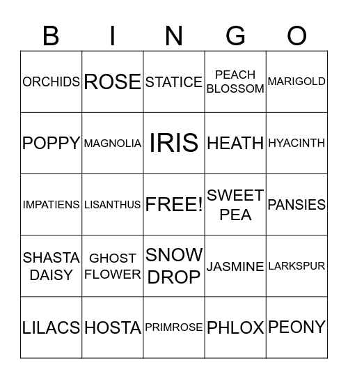 SPRING FLOWER BINGO Card