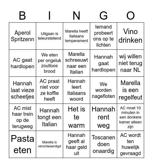 Ledae’s Lovely LVacation Bingo Card