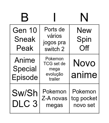 Pokemon Presents Bingo - sonho Bingo Card