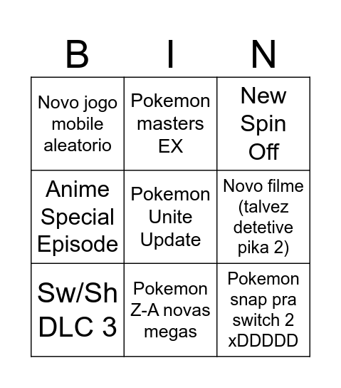 Pokemon Presents Bingo - sonho Bingo Card