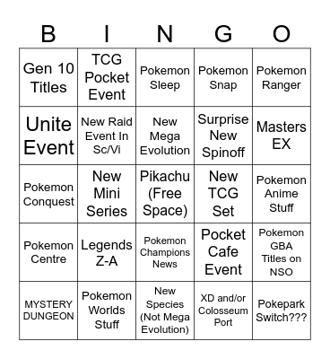 Pokemon Presents Jul 25 Bingo Card