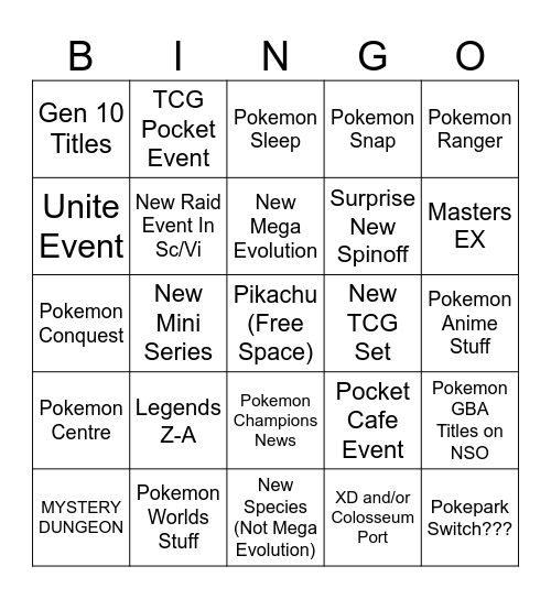 Pokemon Presents Jul 25 Bingo Card