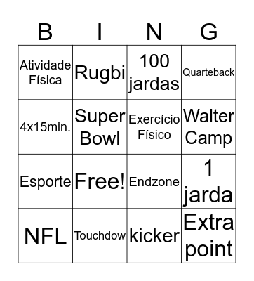 Educação Física Bingo Card