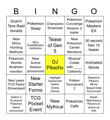 Pokemon Presents July 2025 Bingo Card