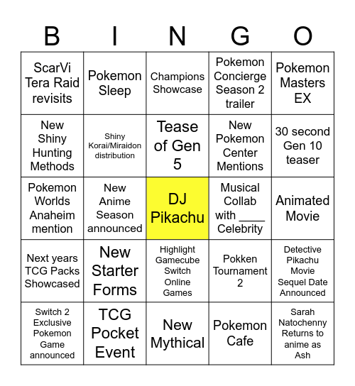 Pokemon Presents July 2025 Bingo Card
