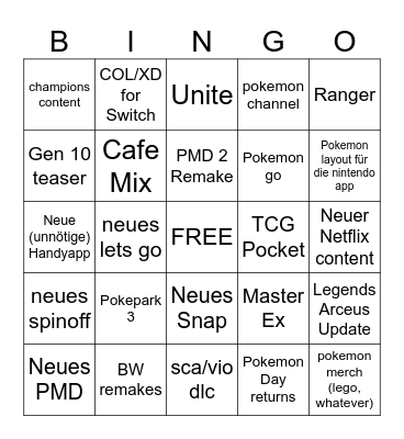 Pokemon Direct Bingo Card