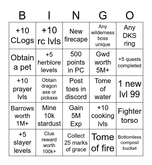 BINGOON Bingo Card