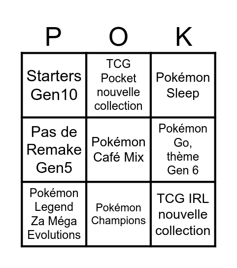Pokémon Present Bingo Card