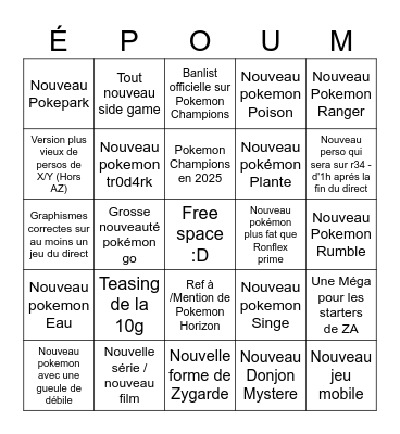 Bingo Pokemon Presents Juillet 2025 Bingo Card