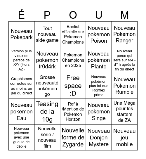 Bingo Pokemon Presents Juillet 2025 Bingo Card