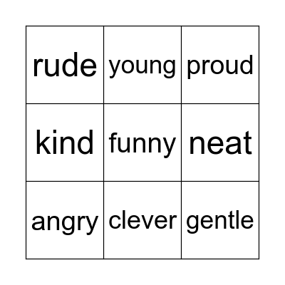 ADJECTIVES Bingo Card