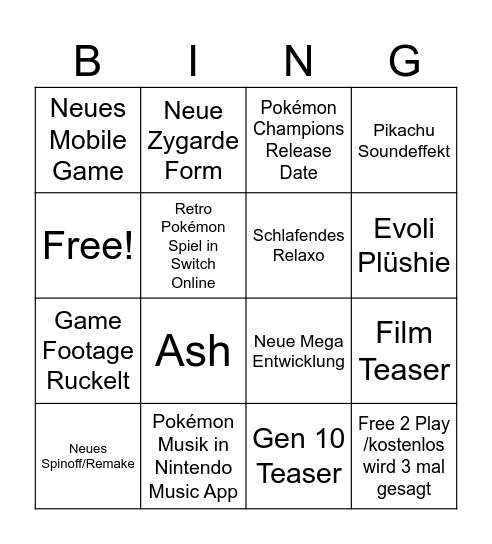 Pokémon Bingo Card
