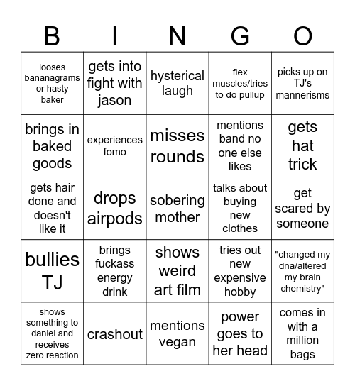 Evie Bingo Card