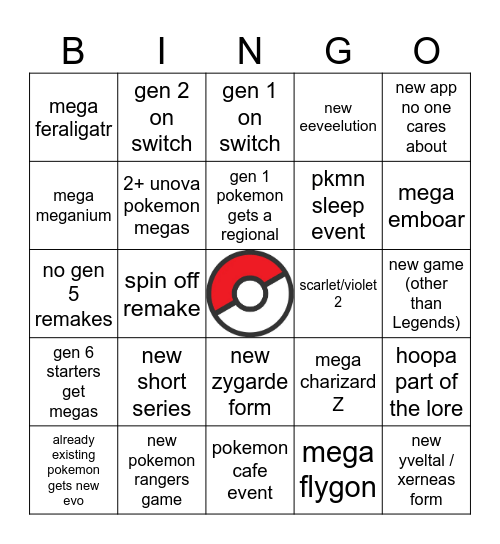 pokemon presents Bingo Card