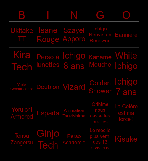 Bleach Brave Soul Gee-Ohm Invocation Bingo Card