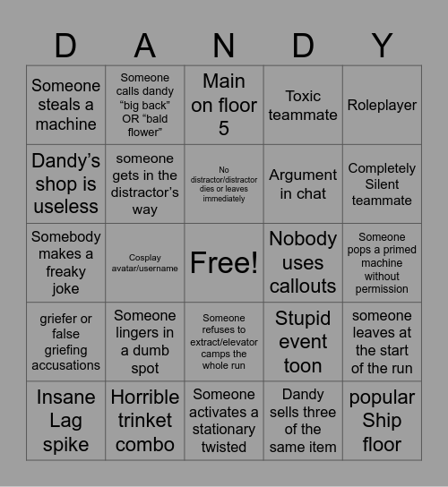 Dandys world BINGO Card