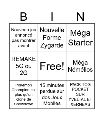 Pokémon Bingo Card