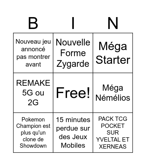Pokémon Bingo Card