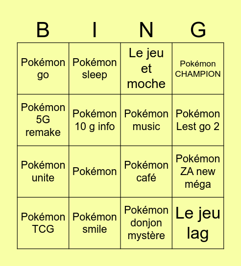 Pokémon présente Bingo Card