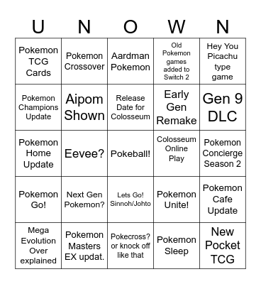 Pokemon Present 7/22/2025 Bingo Card