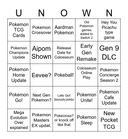 Pokemon Present 7/22/2025 Bingo Card