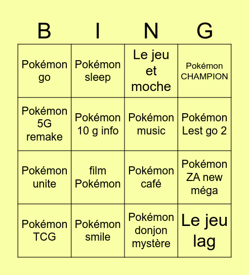 Pokémon présente Bingo Card