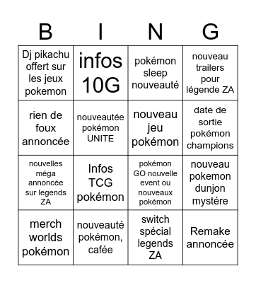 pokemon Bingo Card