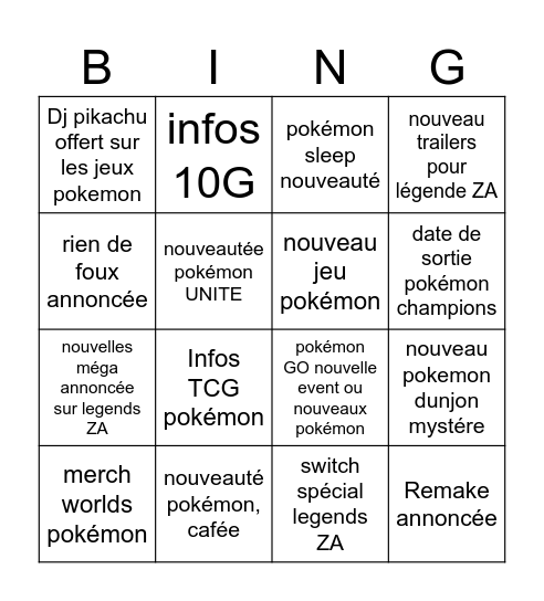 pokemon Bingo Card