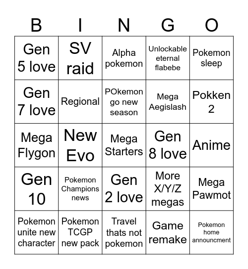 Pokemon presents bingo Card