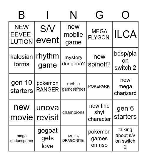 pokemon presents bingo Card