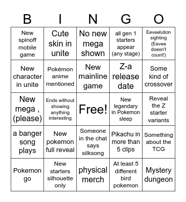 pokemon presents bingo or something Bingo Card
