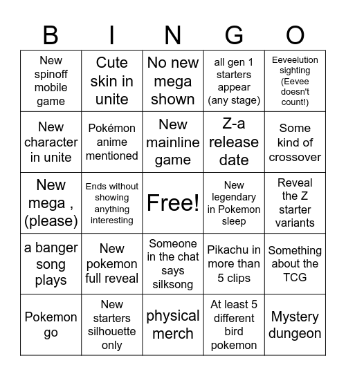 pokemon presents bingo or something Bingo Card