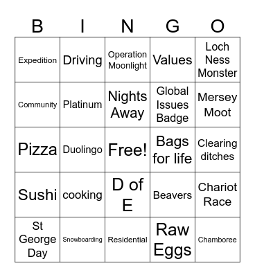 Kings Scout Bingo Card