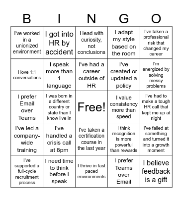 HR Team Culture BINGO Card