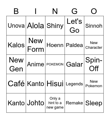 Pokemon Direct Bingo Card