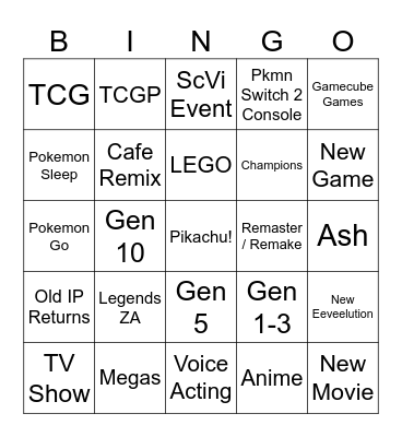 Pokémon Presents July Bingo Card