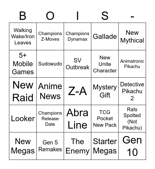 Pokemon Presents Bingo Card