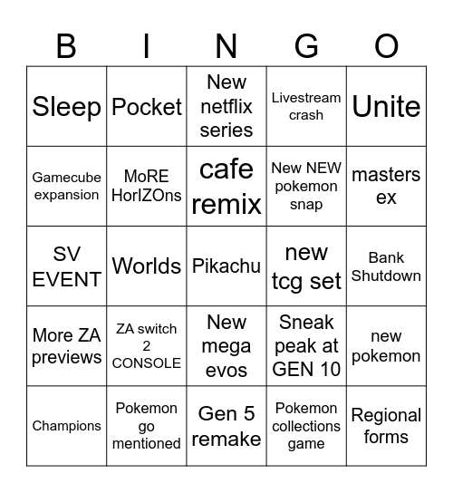 Pokemon presents Bingo Card