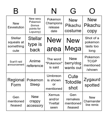 Stellar July 2025 Pokemon Presents Bingo Card
