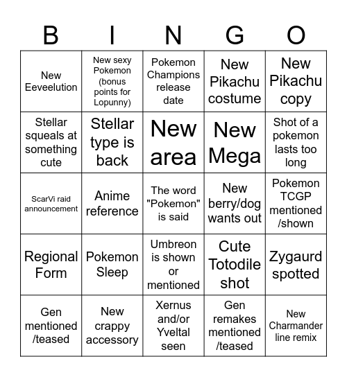Stellar July 2025 Pokemon Presents Bingo Card
