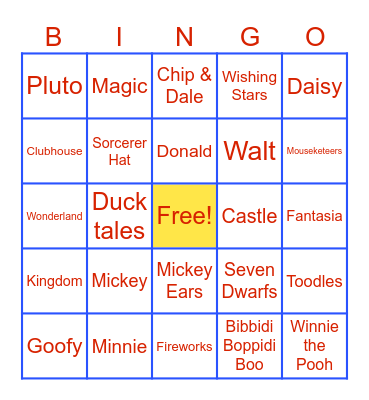Disney Bingo Card