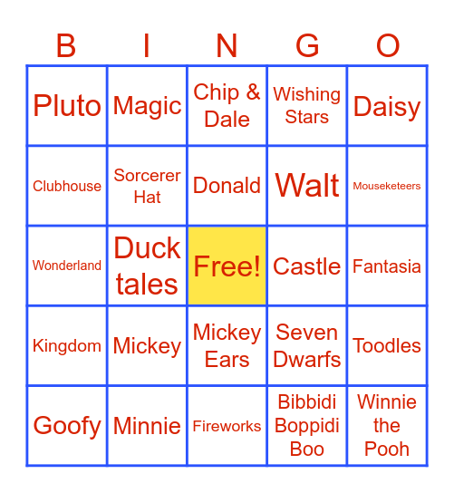 Disney Bingo Card