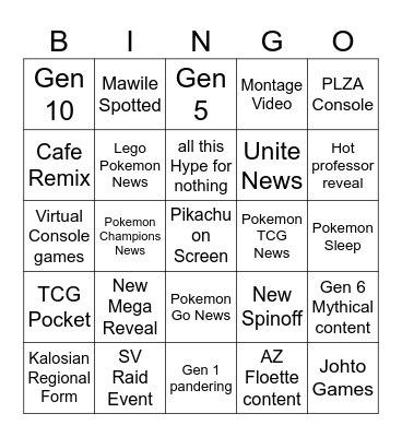 Pokemon Presents Bingo Card