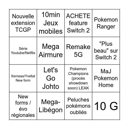 Pokefions 22/07/25 Bingo Card